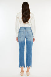 Kancan Distressed Frayed Hem Cropped Jeans - Trendy Women's Denim